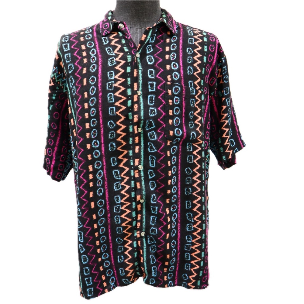 Vintage 90s MCMXC Evolution Men’s XL Shirt Abstract Tribal Geometric Pattern
